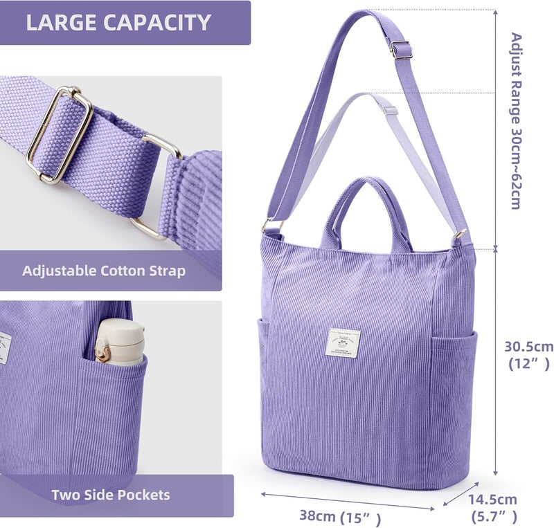 KALIDI Corduroy Tote Bag, Large Messenger Bag Shoulder Hobo Anti Splash Crossbody Zipper Bag Casual Work Shopping Women - Image 5
